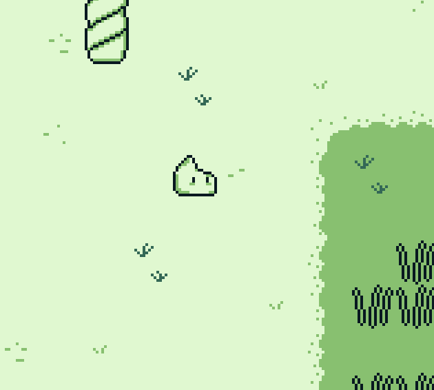 A gif of the slime from Sad Land walking through a desert.